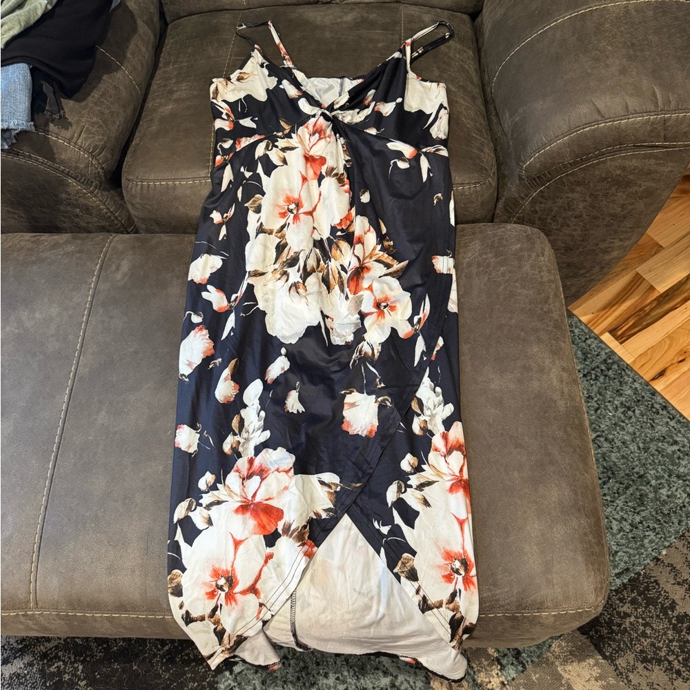 SHEIN Orange and Blue Asymmetrical Sundress